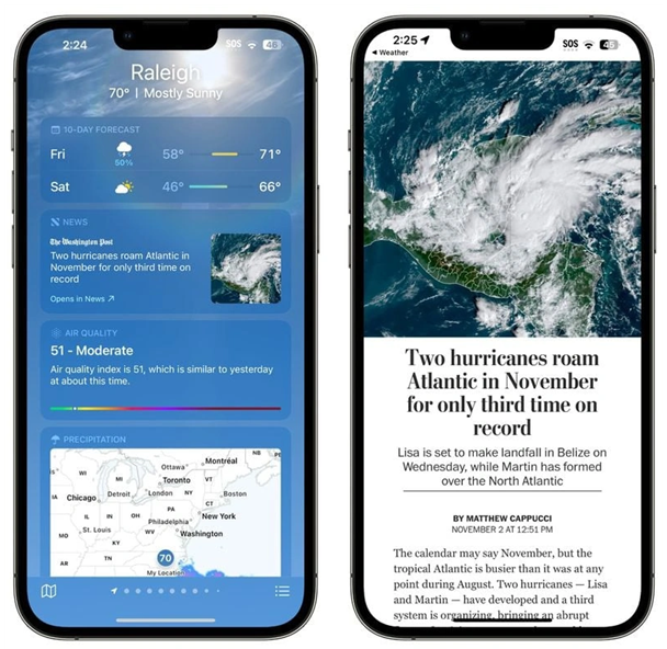 三元苹果14维修分享iPhone 14手机如何看天气时顺带看新闻 