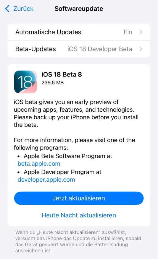 三元苹果手机维修分享苹果 iOS / iPadOS 18 开发者预览版 Beta 8 发布 